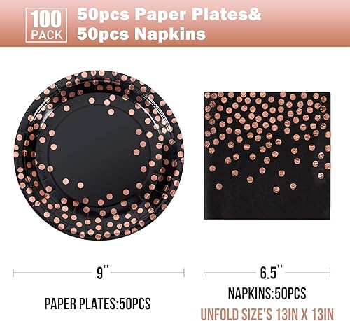 Miniatura 2 de Juego de platos y servilletas de papel azul dorado, 25 platos de papel de puntos dorados de 9 pulgadas y 25 servilletas de 6.5 pulgadas, platos de
