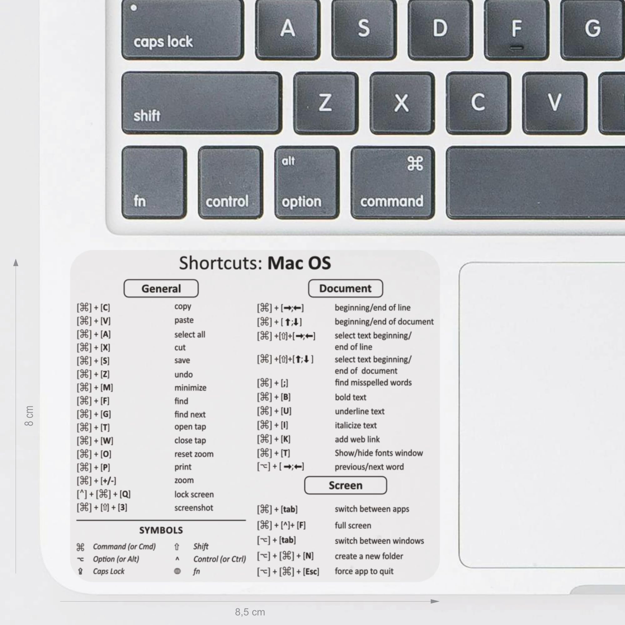 MrTKBooker Pegatinas de atajos de teclado para Mac OS, transparente, 8,5 x 8 cm