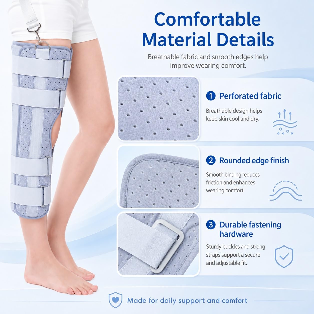 Inmovilizador de Rodilla de 3 Piezas Férula de Pierna Completa para Recuperación Postoperatoria Soporte Rígido para Esguinces Desgarro de Menisco y ACL Ajustable(L)