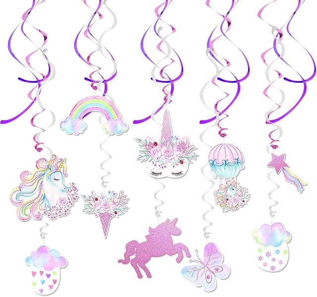 WERNNSAI Unicorn Hanging Swirl Decorations - The Newest Design! Magic Rainbow Unicorn Themed Party Supplies for Girls Birthday, Baby Shower, Wedding, Bride to be Parties 30 PCS