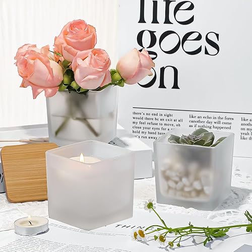 Miniatura 36 de CONNOO Paquete de 6 tarros de vela de vidrio esmerilado de 24 onzas, múltiples mechas de boca ancha, recipientes vacíos a granel para hacer velas