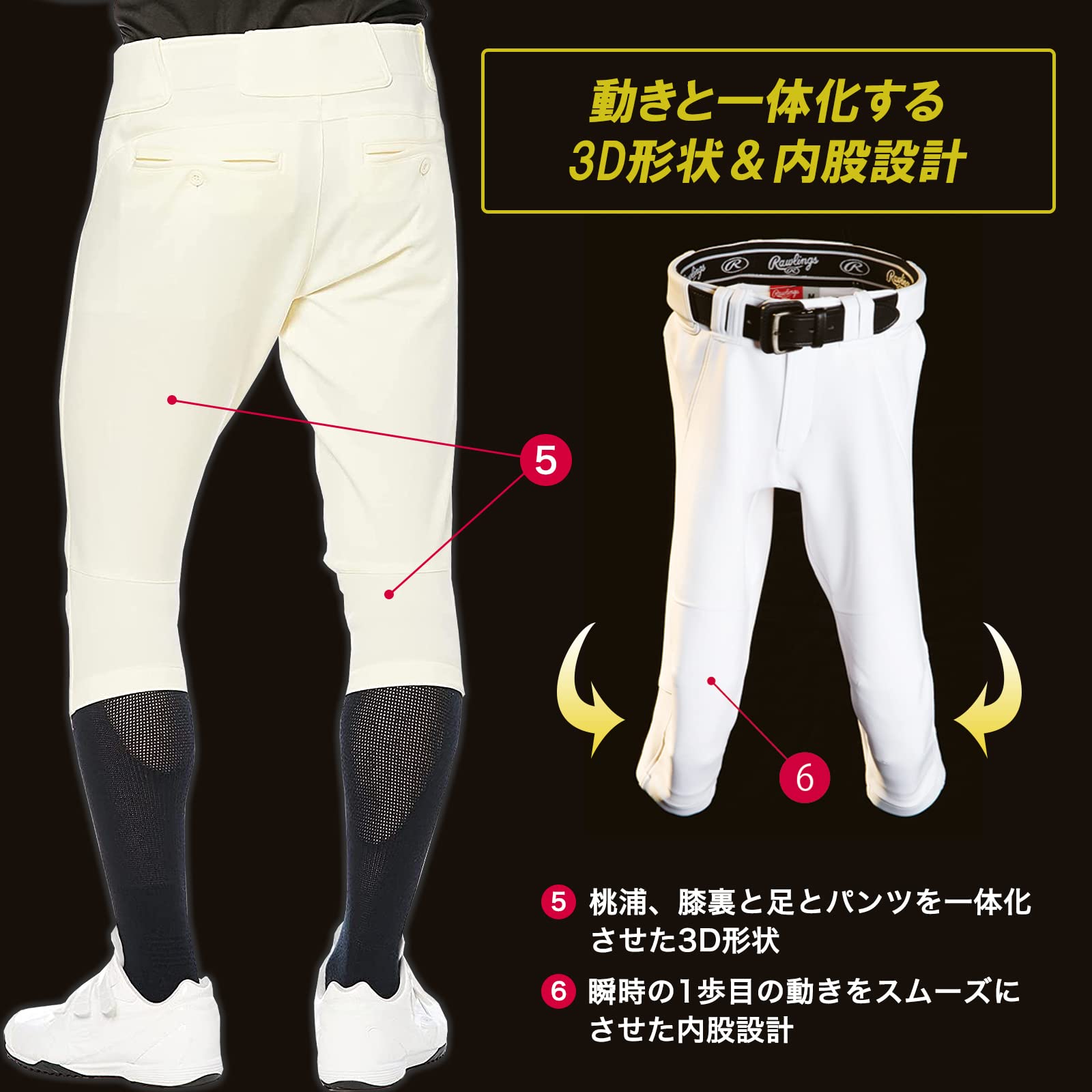 Rawlings(ローリングス) 4D+ (4Dプラス) ウルトラハイパーストレッチパンツ 大人用/子供用 一般用/ジュニア用 練習用/公式戦対応 野球 パンツ - 4