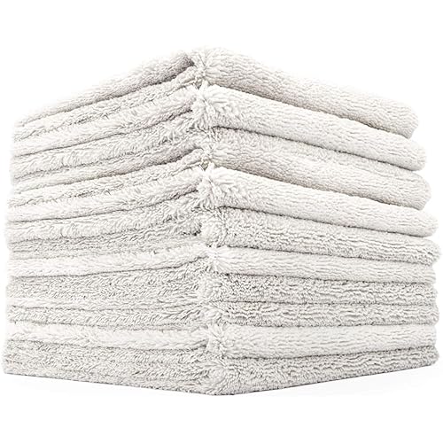 The Rag Company - Creature Edgeless Auto Detailing Towels (10-Pack) Professional 70/30 Blend, Dual-Pile Plush Microfiber, Buffing & Polishing, 420gsm, 16in x 16in, Light Grey
