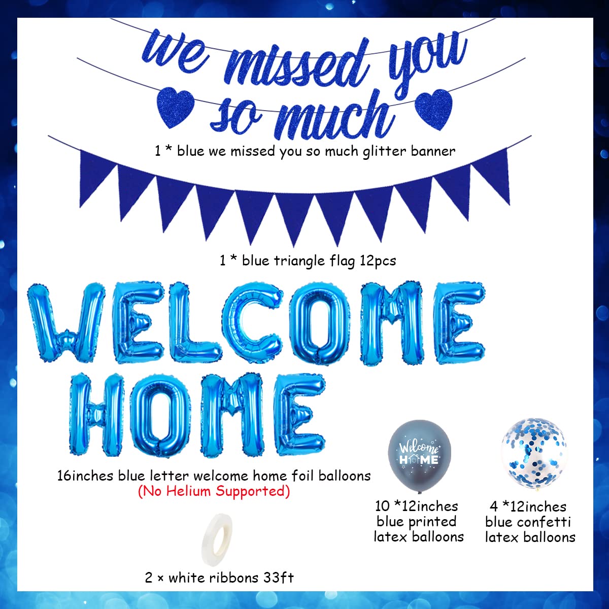Striscione Bentornato Glitterato 'We Missed You So Much' Con Bandierine Triangolari Colorate, Per Feste Di Rientro A Casa