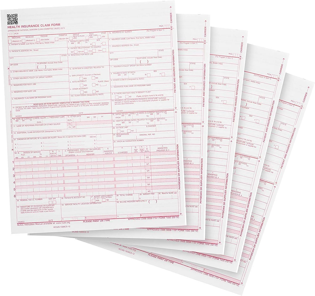 CMS 1500 Claim Forms "New" HCFA (Version 02/12) - Health Insurance, Laser Cut Sheet - 500 Sheets