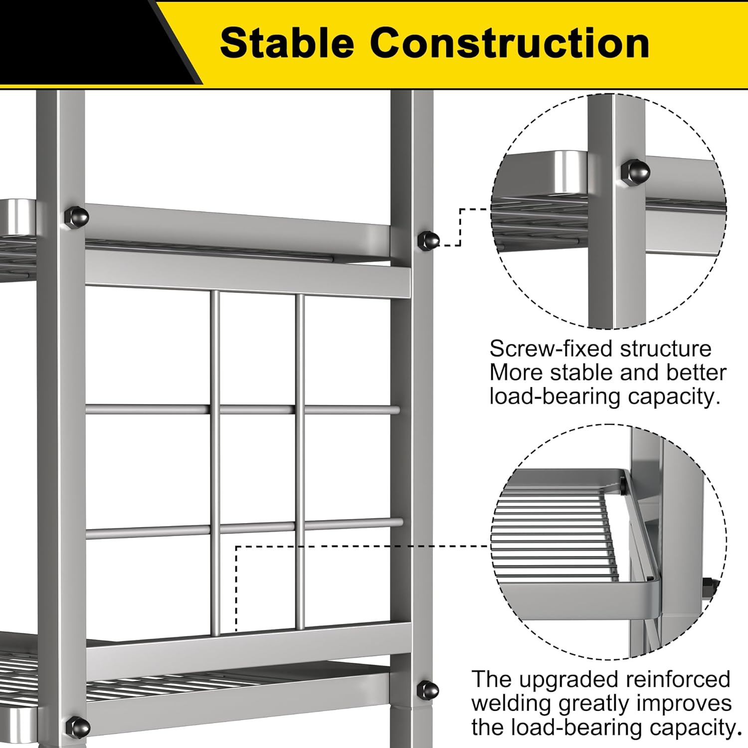 GIOTORENT 5-Wire Standing Storage Shelf, Metal Shelving Unit Pantry Rack for Laundry Kitchen Bathroom Organizer(Silver)