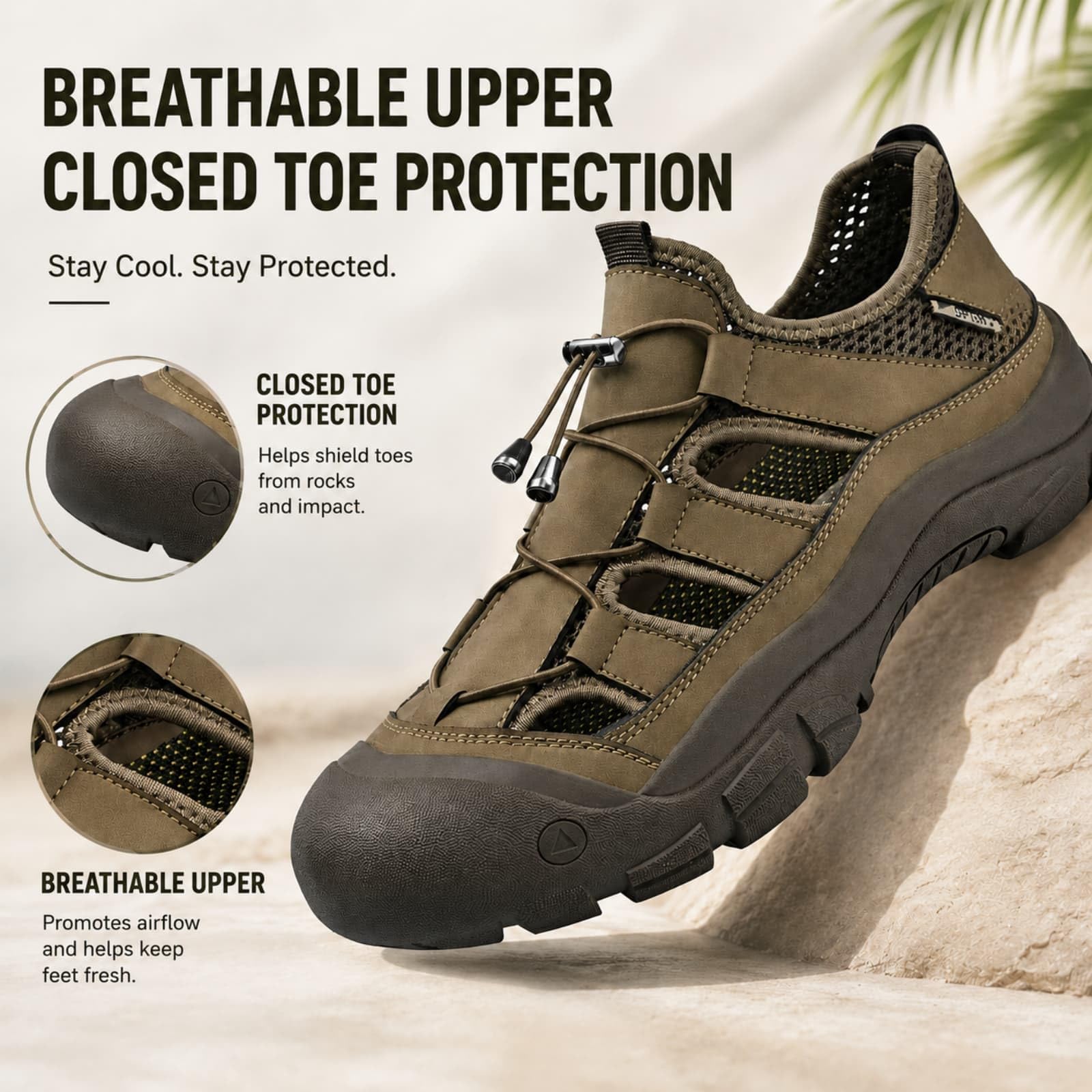 ENEN Sandalias Senderismo Hombre Punta Cerrada, Sandalias Trekking Punta Cerrada Transpirables Cómodas 38-46 EU Zapatillas de Senderismo Verano Antideslizante para Deportivas