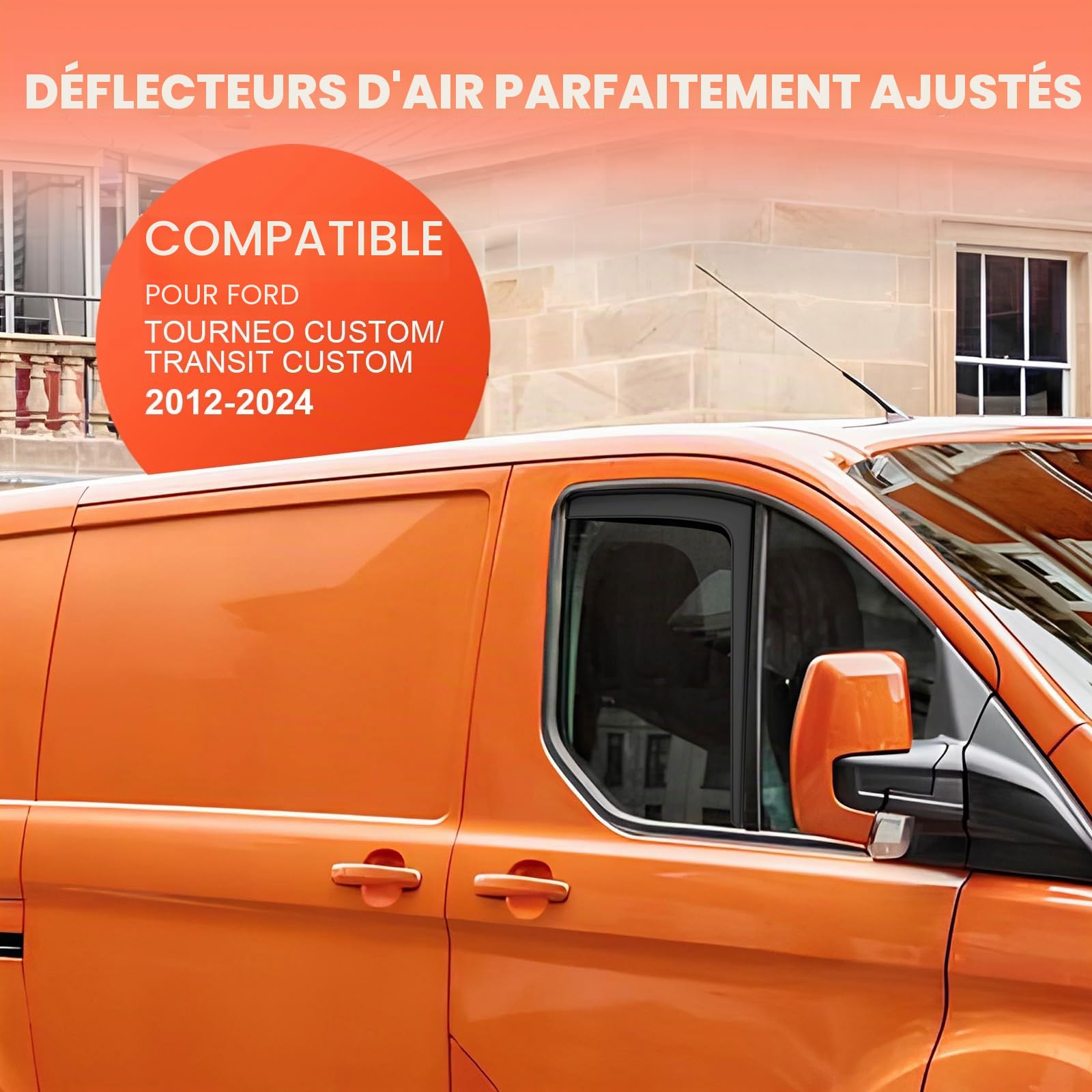 GEARMONSTER Déflecteurs de vent compatibles avec Ford Tourneo Custom/Transit Custom 2012–2024 Protection contre la pluie pour vitres de voiture Déflecteurs intégrés Déflecteur de vent intégré, 2