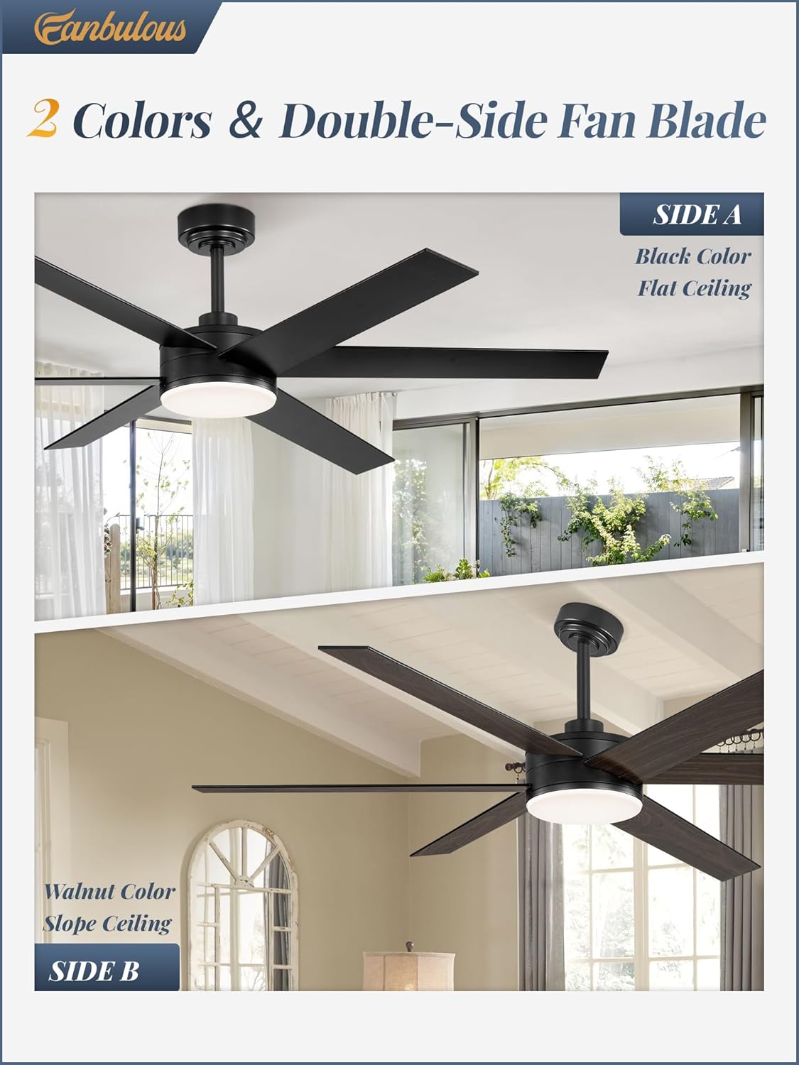 Fanbulous 56 Inch Ceiling Fans with Lights and Remote, Reversible 6 Blades, Dimmable, 3000K-6000K Adjustable, Outdoor Ceiling Fans for Patios, Large Ceiling Fan for Indoor or Covered Outdoor-Black