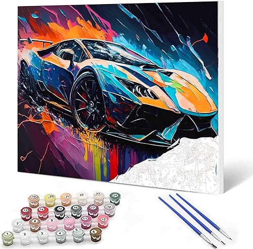 Miniatura 1 de Aihonmin Pintura por números, auto de carreras, kit de pintura al óleo de lienzo colorido para niños y adultos, pintura de dibujo de 16 x 20