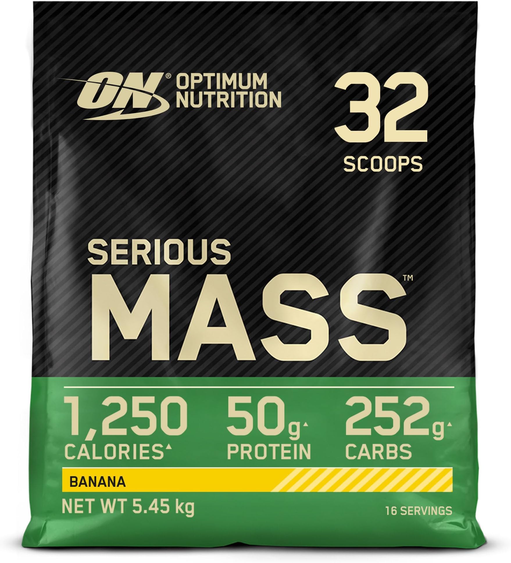 Serious Mass Protein Powder High Calorie Mass Gainer with Vitamins, Creatine and Glutamine, Banana, 16 Servings, 5.45 kg, Packaging May Vary
