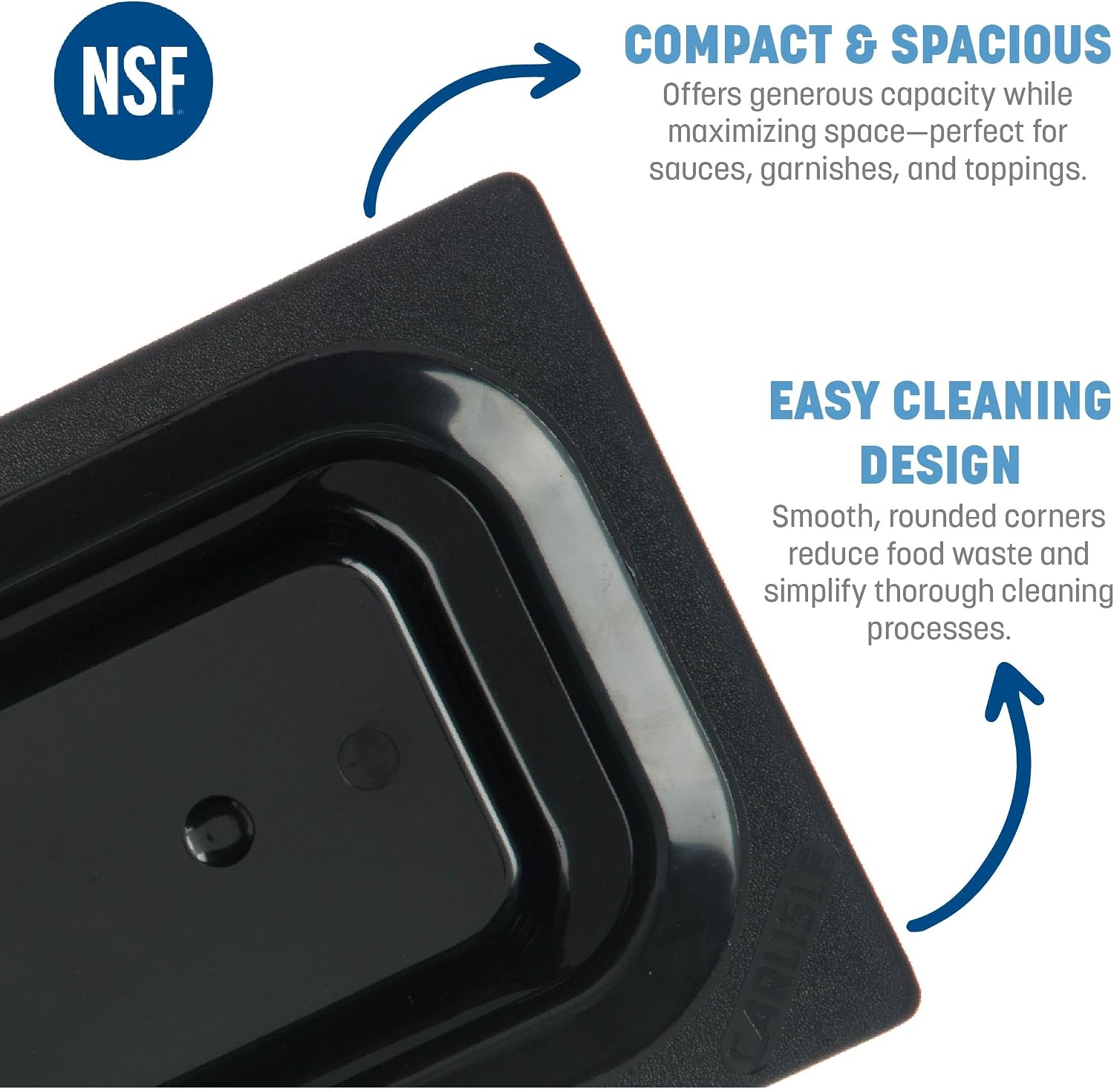 Carlisle FoodService Products CM110303 Coldmaster ABS Third-Size Divided Food Pan, 3.40 qt. Capacity, 12.68" x 6.89" x 6.01", Black