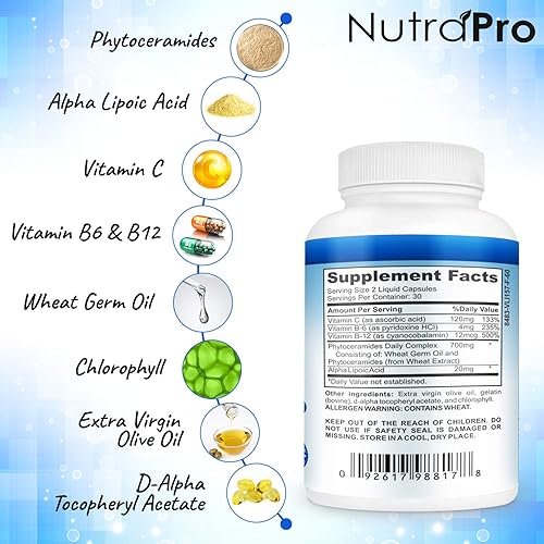 Miniatura 5 de Complejo reparador dérmico para piel hidratada y resplandeciente: suplemento antienvejecimiento con fitoceramidas y ácido alfa lipoico. Pastillas de