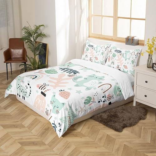Vista 113 de Feelyou Funda de edredón de perro de dibujos animados, juego de ropa de cama para niños y niñas, perros y flores, funda de edredón con plantas Multi