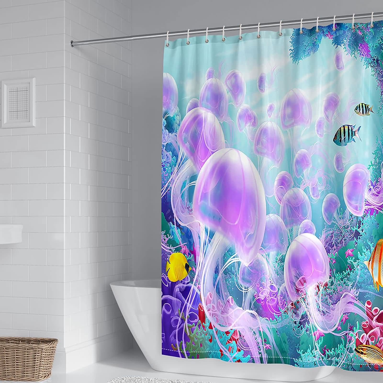 Rideau de douche méduse salle de bain anti moisissure violet