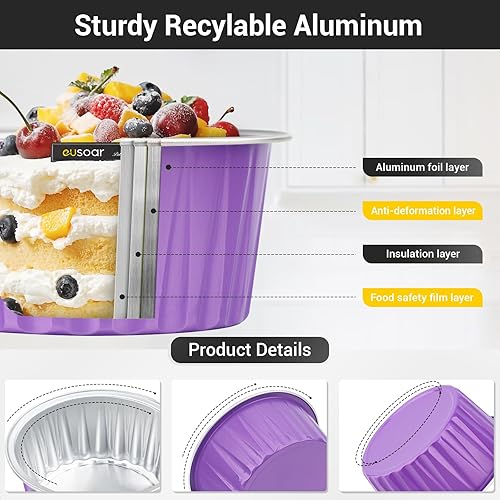 Miniatura 10 de EUSOAR Moldes de aluminio con tapas, color negro, 60 paquetes de tazas desechables para hornear de 5 onzas, contenedor de cupcakes, bandeja de