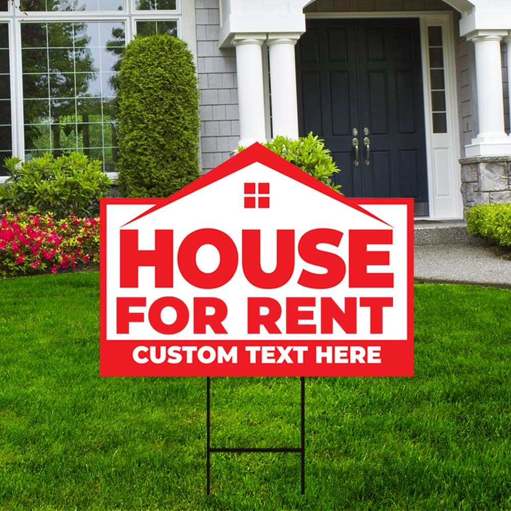 House for Rent Yard Sign Personalized 24" x 18" - Visible Text Custom House for Rent Yard Sign with Metal H-Stake (24x18, Single Sided)