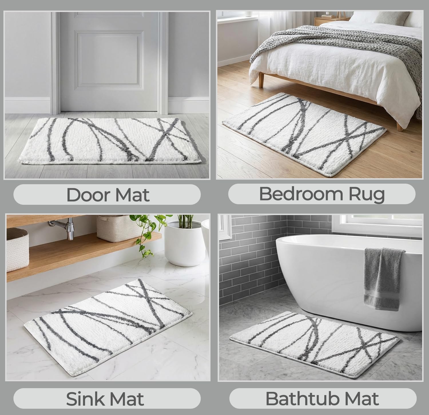 Tititex Luxury White Grey Curve Line Bathroom Rug, 16x24 inch Classic Extra Soft and Absorbent Microfiber Bath Rugs, Non-Slip Plush Shaggy Bath Carpet, Bath Mat for Bathroom, Tub and Shower - Image 8