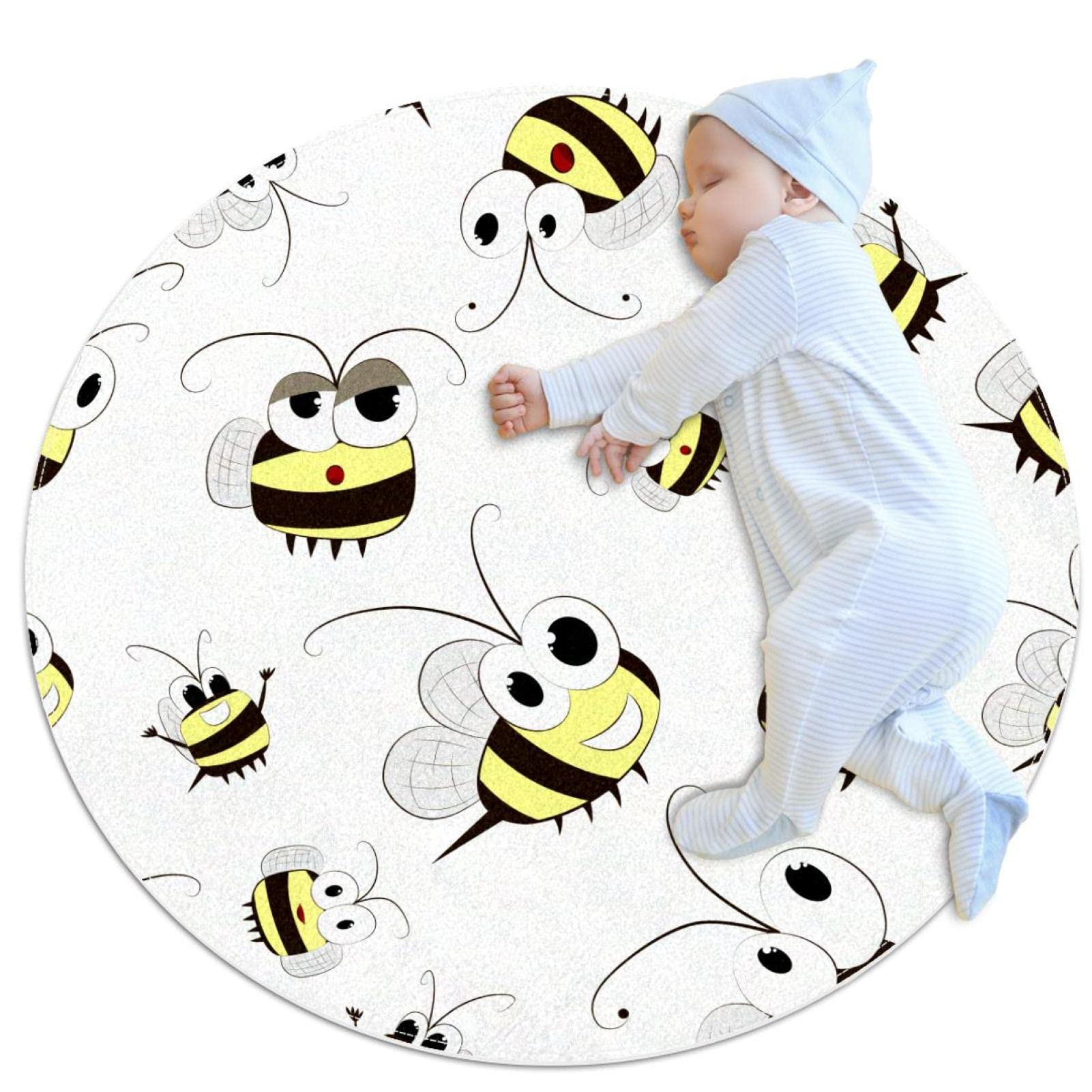 Tapis de jeu pour enfants rond motif abeille anti-glisse pour sécuriser les jeux au sol