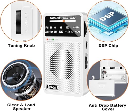 Miniatura 6 de TRELC Radio portátil AM FM, radios de bolsillo con excelente recepción, altavoz y conector para auriculares, mini radios de transistor a pilas con