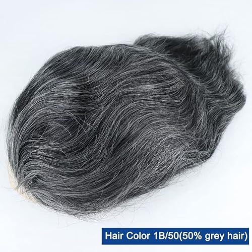 Miniatura 6 de HAPPY&CC Sistema de reemplazo de cabello para hombres, mono fino con poli PU para hombre, pelucas de pelo humano 50% 1B OFF negro con 50% sintético