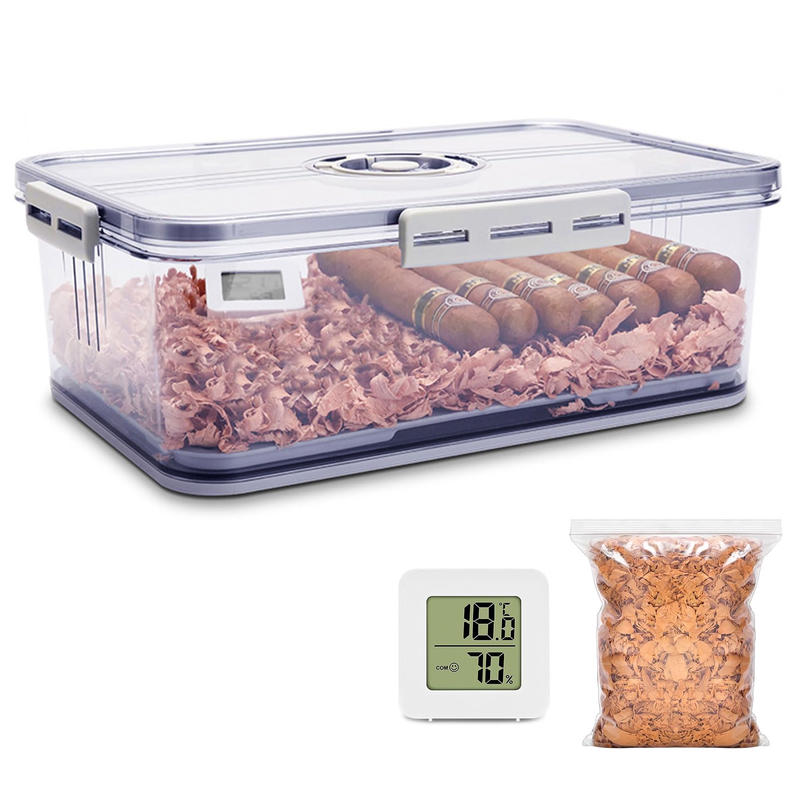 CIGARLOONG Large Cigar Humidor for 60 Cigars Built-in Hygrometer Transparent Cigar Storage Box Equipped with Cedar Wood Chips