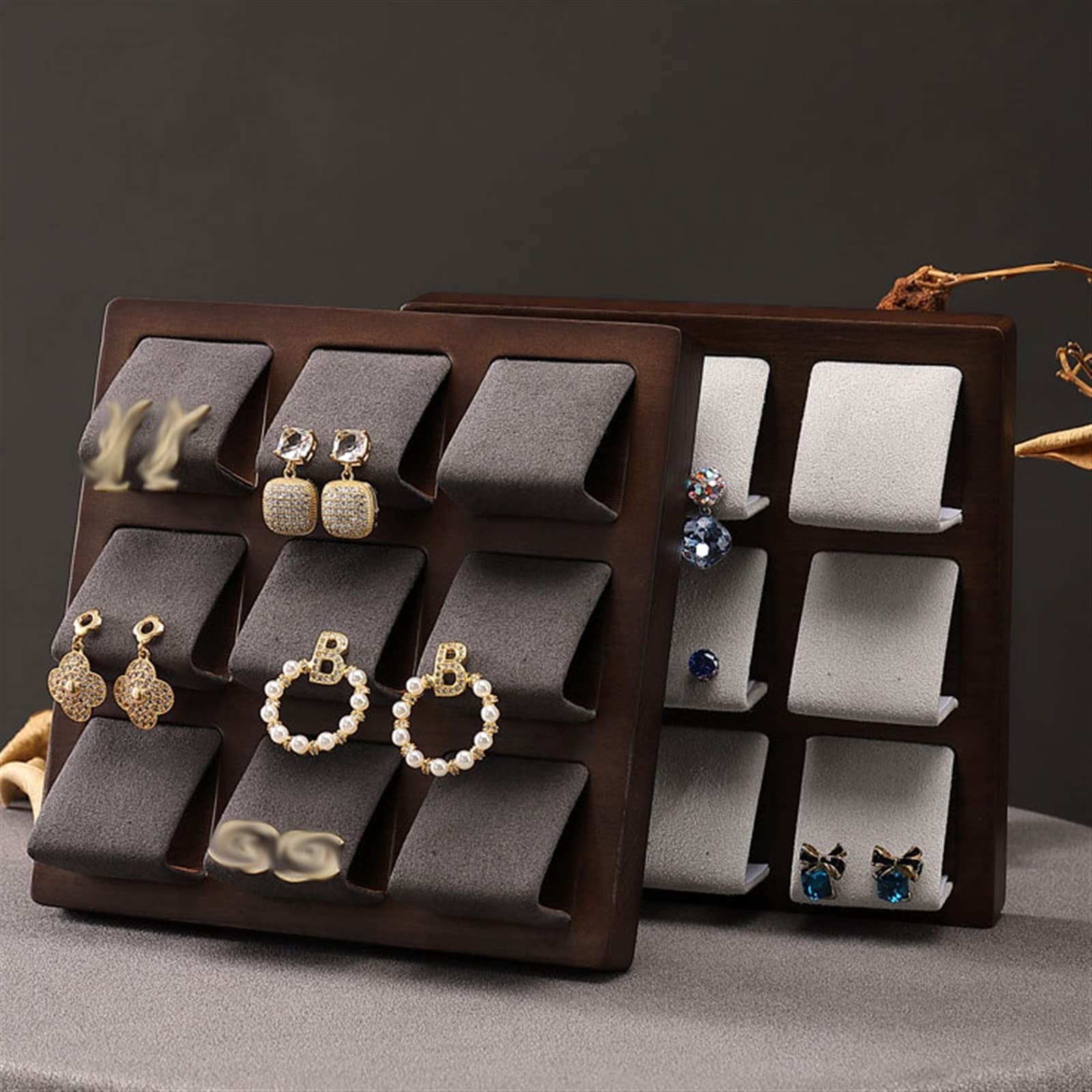 Schmuckhalter Schmucktablett aus massivem Holz, Präsentationsständer for Ohrringkarten, Präsentationstablett mit 9 Ohrringkarten, Vitrine for die Sammlung von Ohrringen und Anhängern Schmuckbaum(A)