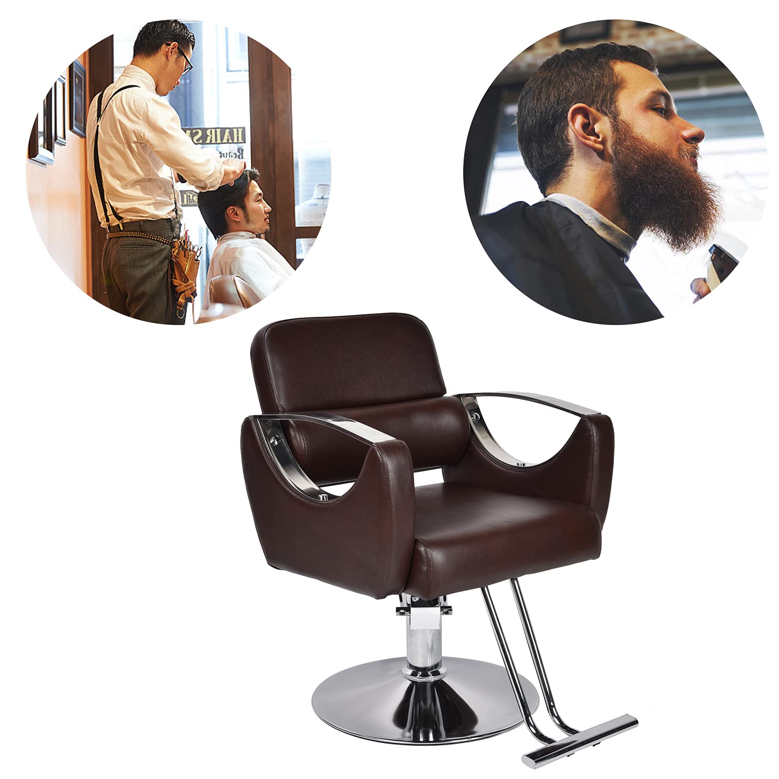 Ejoyous Retro-Friseurstuhl, PU-Leder, Friseurstuhl, Höhenverstellbar, um 360 Grad Drehbar, Hydraulische Pumpe, 300 Kg Kapazität, für Schönheitssalon-Friseursalon-Styling