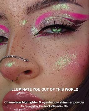 Afflano Chameleon Glitter Eyeshadow Metallic Eyes Makeup, Color Changing Holographic Multichrome Eyeshadow Shimmer, Highly Pigmented Duo Chrome Minerals Eye Shadow, Sparkling Face Highlighter