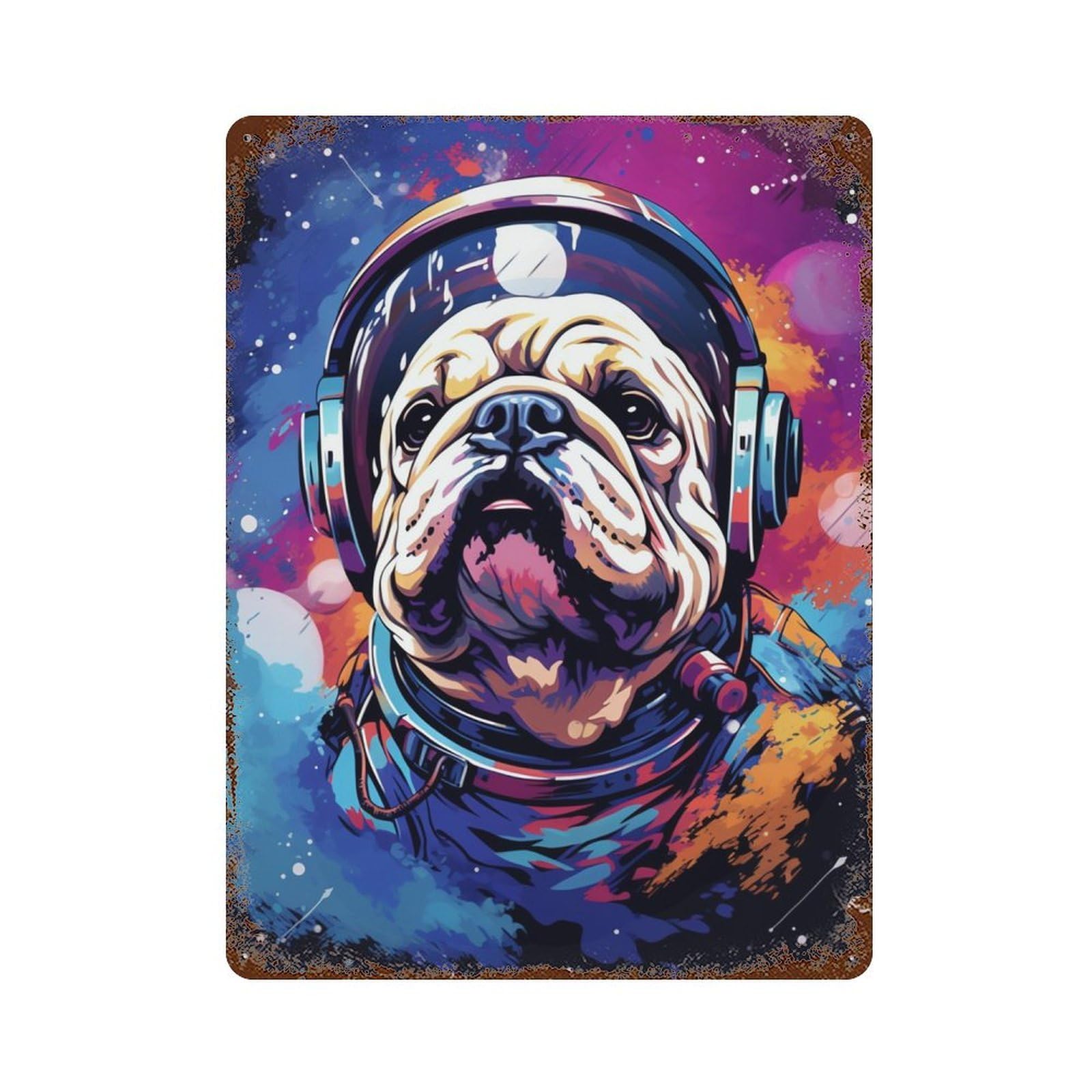 Rust Effect Space Dog Explorer-31 Rusty Metal Tin Sign 15.7"x11.8", Farmhouse Wall Decor for Cafe, Home Bar And Lounge Decor