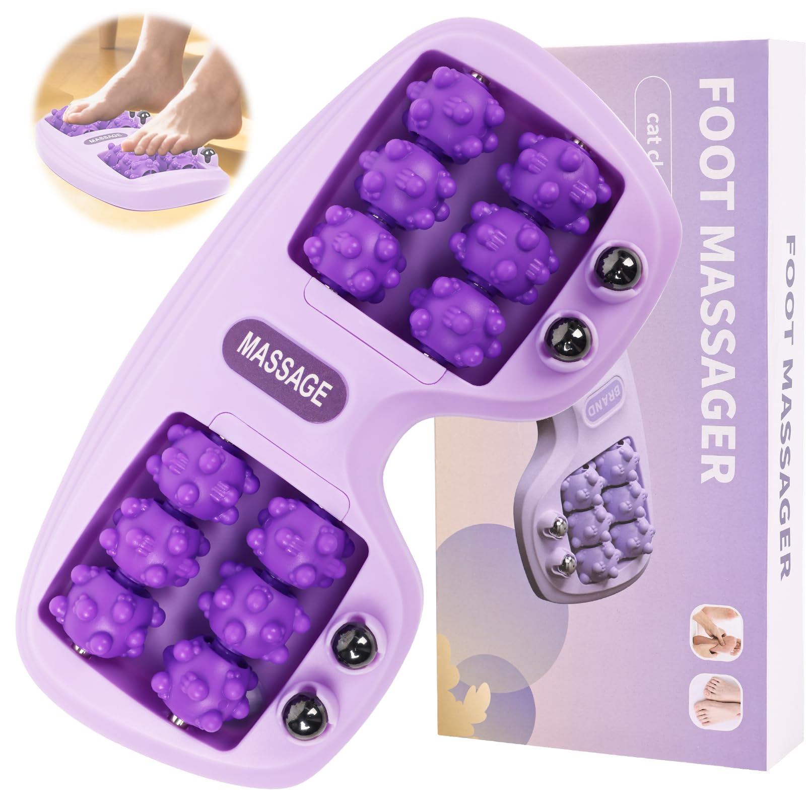 Meifuly Double Foot Massage Roller for Plantar Fasciitis, Portable Dual Foot Roller Tool for Home Use(Purple)