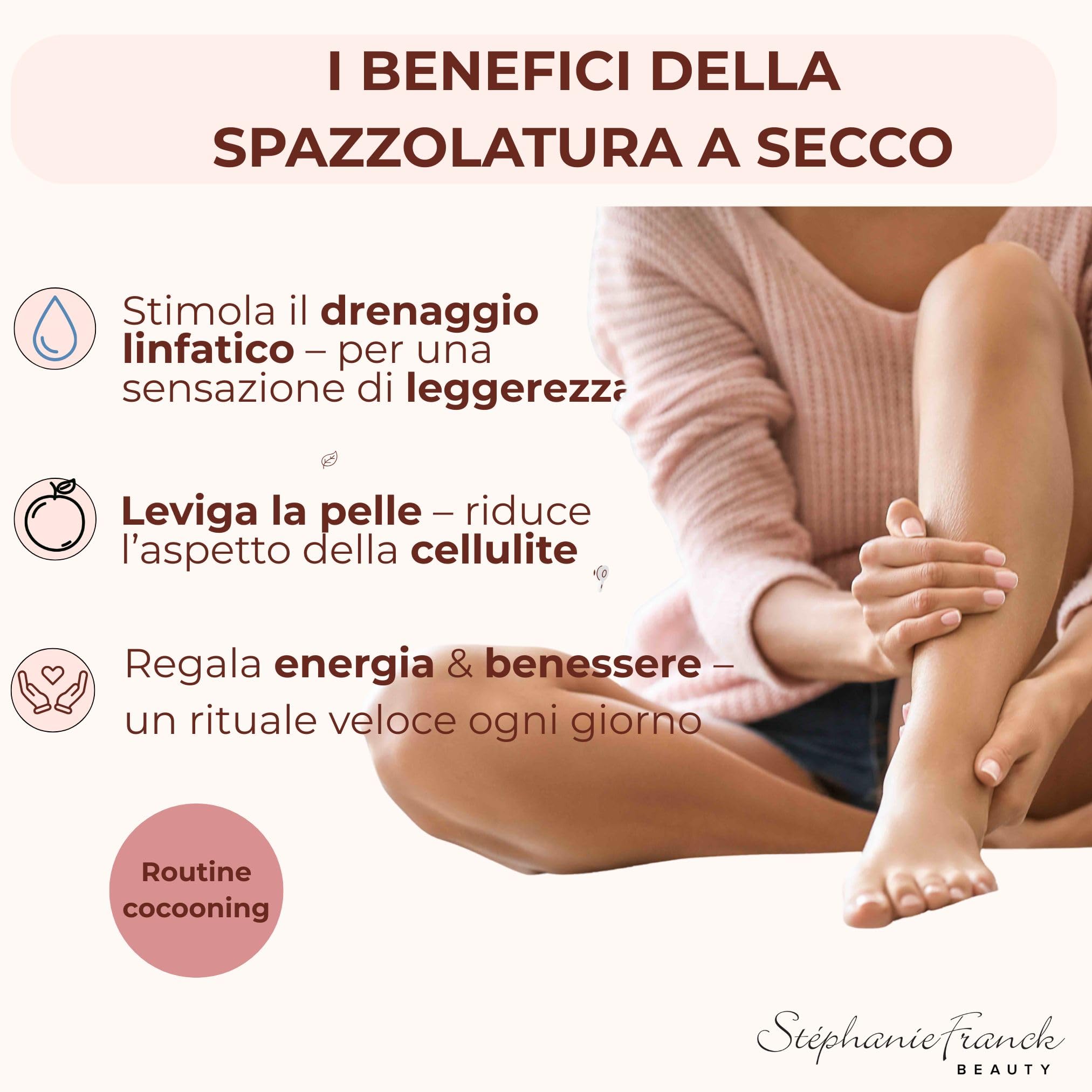 Dry Brushing Body Brush - Spazzola da Massaggio a Secco in Crine di Cavallo, Fibre di Tampico Rigide e Legno di Faggio - Esfoliante ed Energizzante - Made in Germany