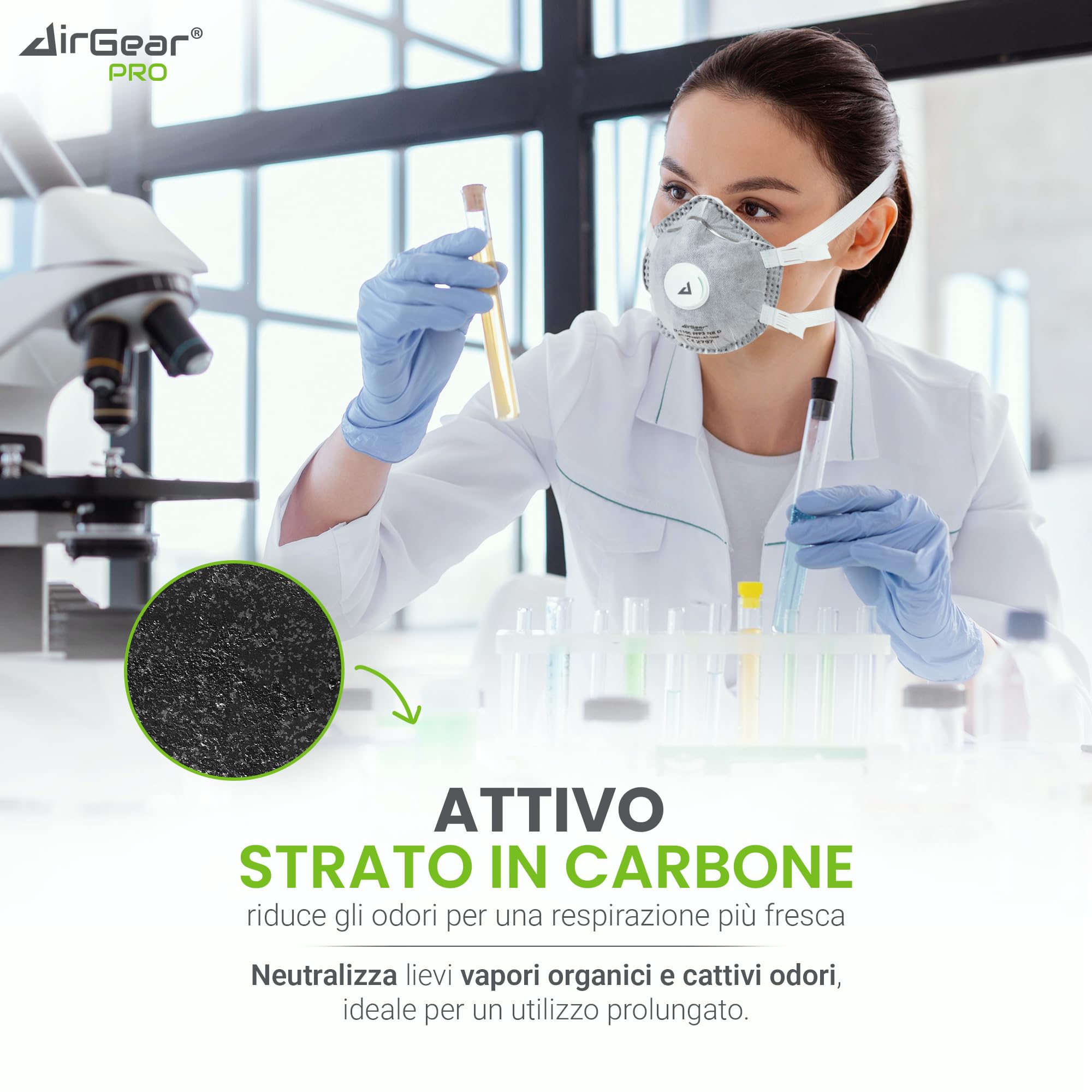 AirGearPro Mascherina FFP3 con Valvola – Maschera Antipolvere per Polveri Sottili con Carbone Attivo – 5 Pezzi