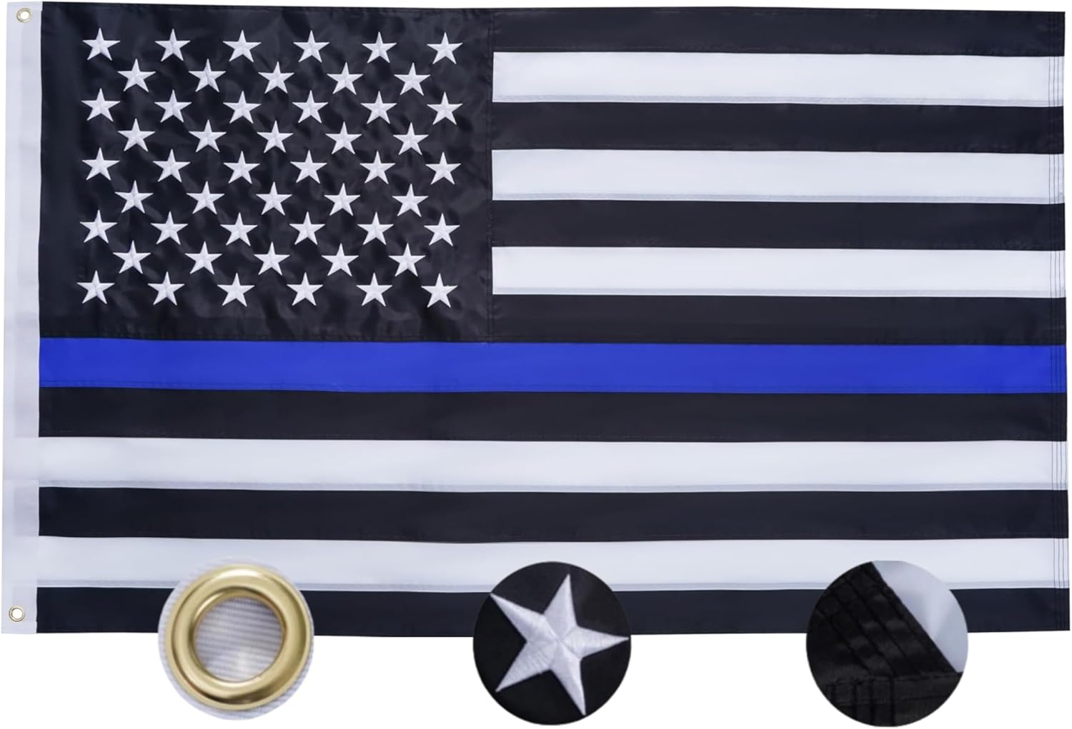 Thin Blue Line Flag 4x6 Ft Outdoor Embroidered Star Police Flag Heavy Duty Back the Blue Flags High Wind Blue Lives Matter Flags with 2 Brass Grommets