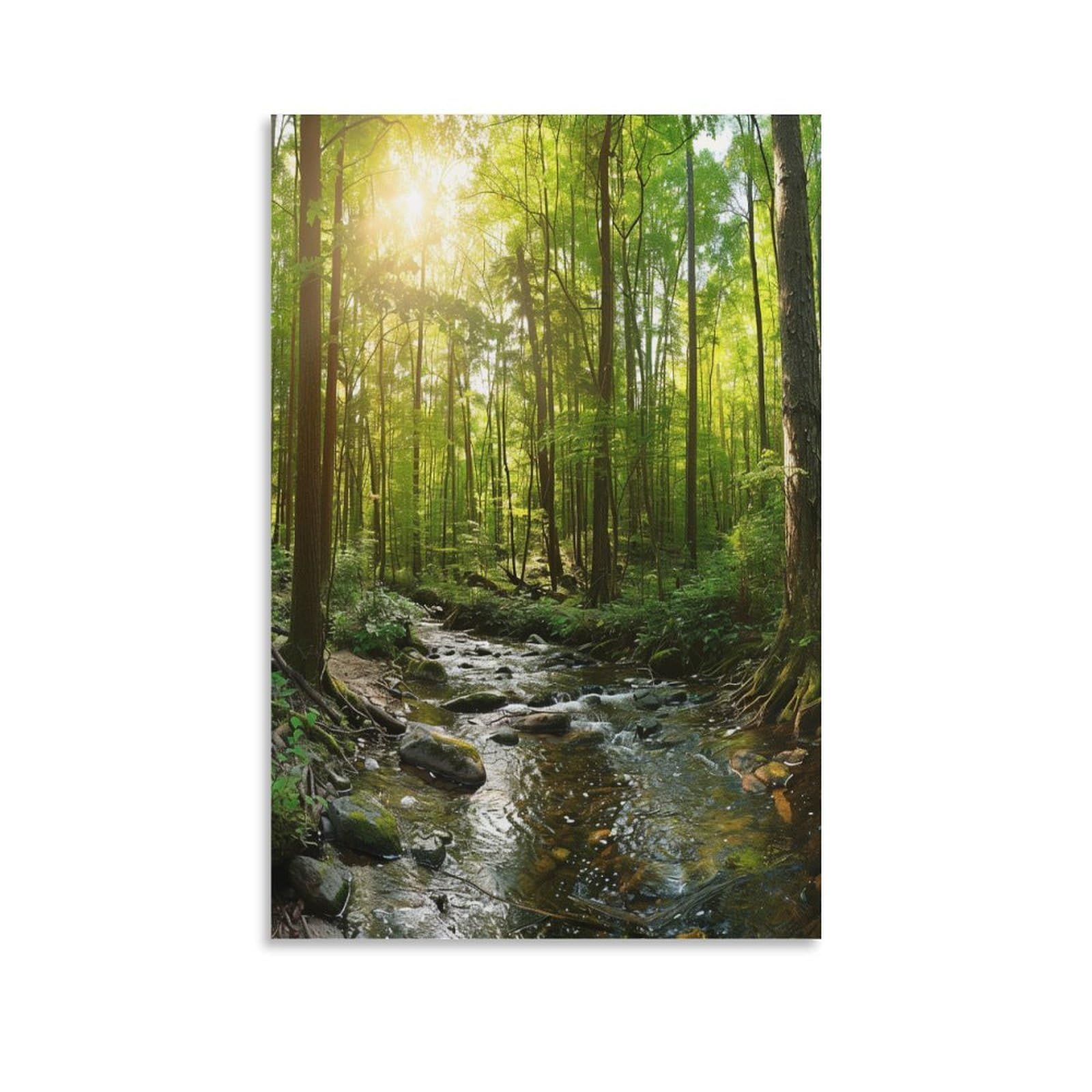 Euumkoo Unframed Vintage Forest Landscape Canvas Wall Art, Nature Stream Sunlit Trees Picture Painting On Canvas, Print Poster Decoration Artwork For Home Living Room Bedroom Wall Decor Unframe 20X30inch(50X75cm)