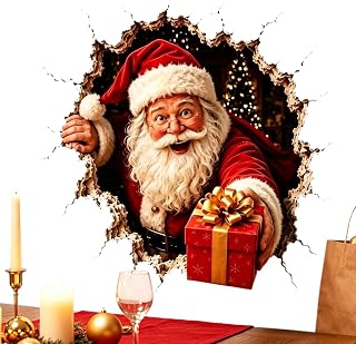サンタ ウォールデカール 壁を突き破るサンタのはがせるクリスマス飾り | クリスマス ドアシール 家族の集まり ホリデーパーティー キャビン ファームハウス アクティビティルーム 玄関