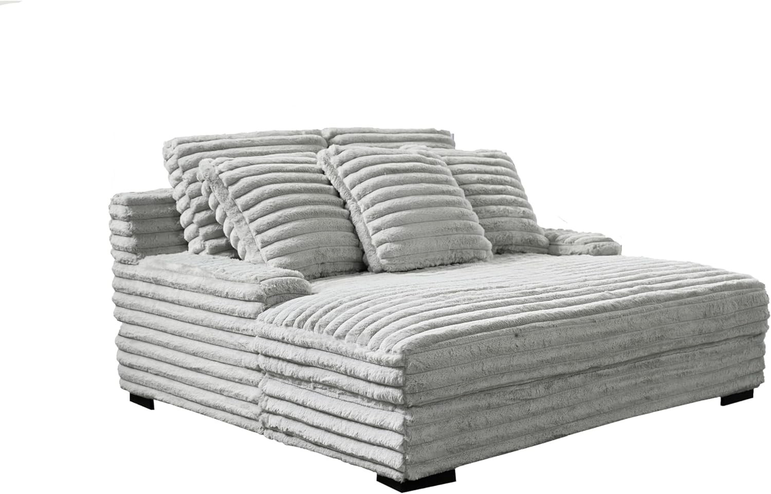 benjara ezo 67 inch dual chaise lounger, modern layered gray upholstery design