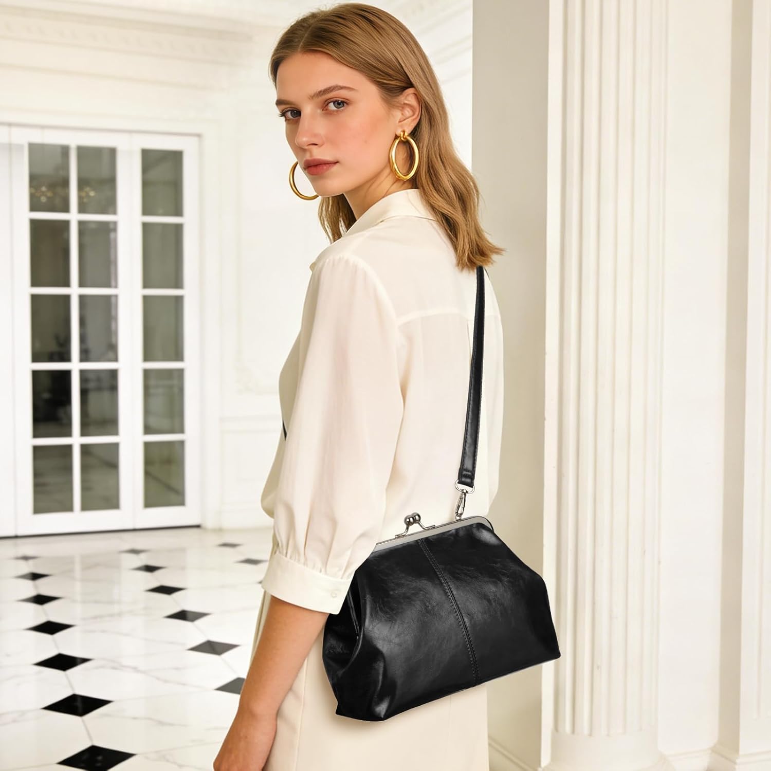 Kisslock Purse for Women Kiss Lock Crossbody Bag Vintage Kiss Lock Purses and Handbags Trendy Shoulder Satchel Purses