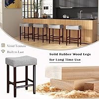 Vista 31 de ERGOMASTER Taburetes de bar, 24 pulgadas, modernos taburetes de sillín, madera de caucho, caqui/marrón, juego de 2