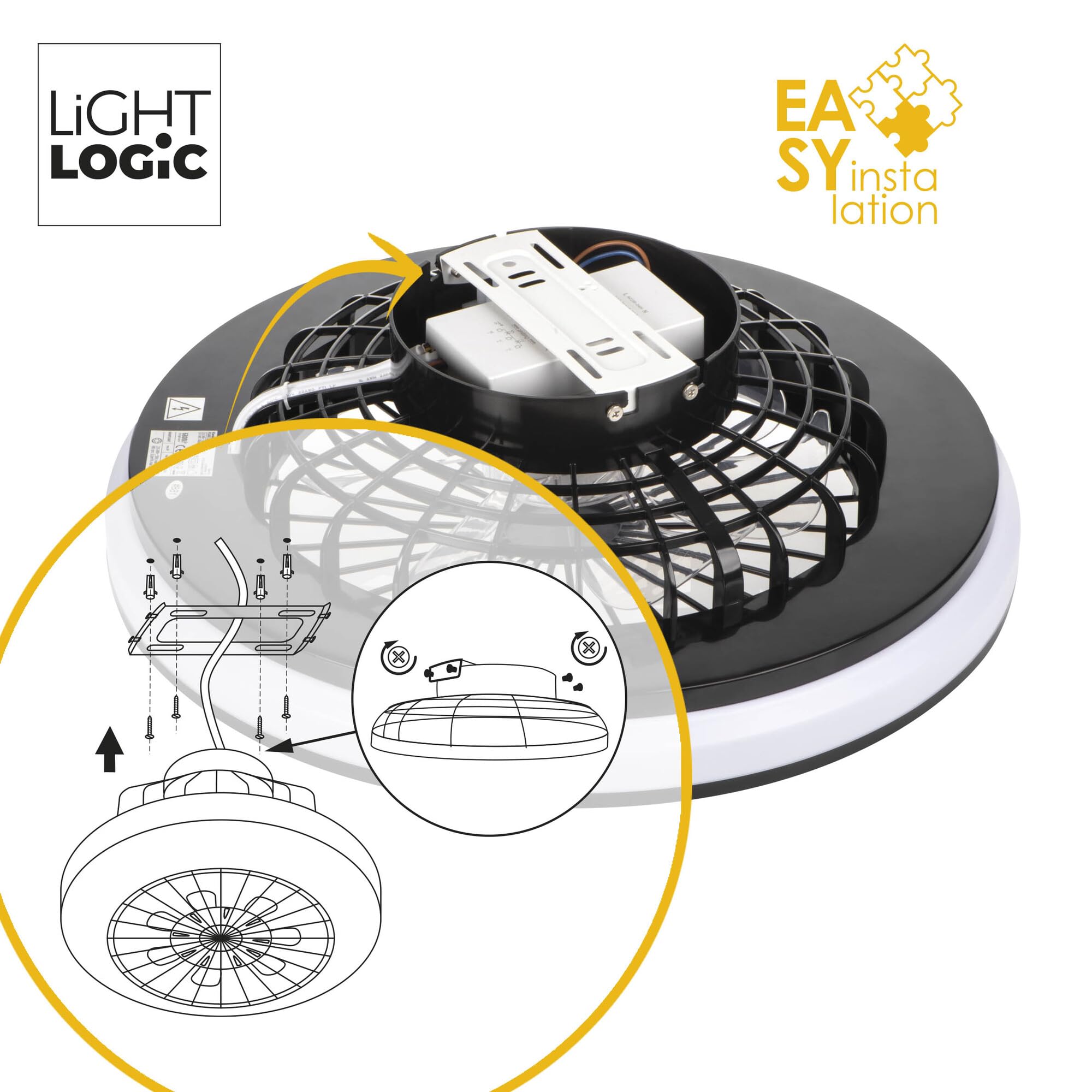 Led Lampe mit Ventilator Ø 48.5 cm, Deckenventilator RGB mit Fernbedienung, Nachtmodus & Timer – 48W, 3000–6500K, Schwarz/Weiß