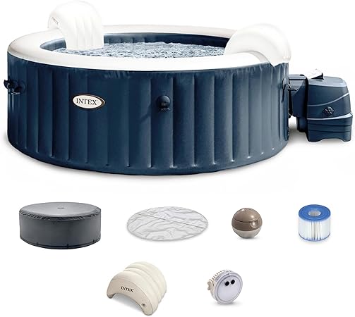 INTEX 28431EP PureSpa Plus Bubble Massage Spa Set: Includes Energy Efficient Spa Cover – 2 Contoured Headrest – LED Light – 6 Person Capacity – 85" x 28"