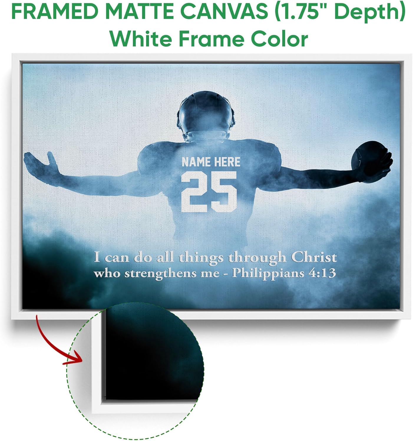 Personalized Football Poster & Framed Canvas, Philippians 4:13 - Motivational Home Office Decor, Custom Name Number Bedroom Living Room Aesthetic Wall Art Gift For Son, Boy, Men - Image 6