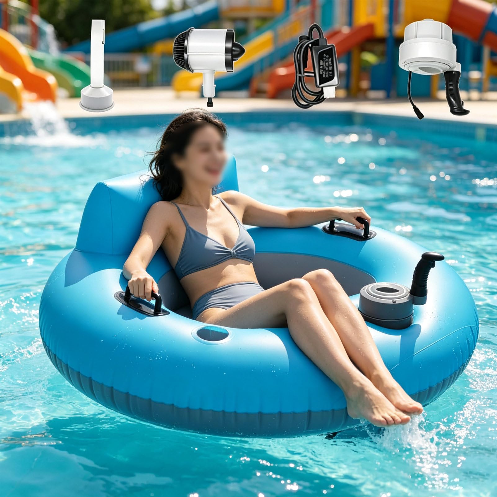 Pvxa Inflatable River Tube Float, Water Inflatable Floating Chair, Electric Inflatable Pool Lounger, with Soft Backrest,Cup Holder, for Beach Summer Party