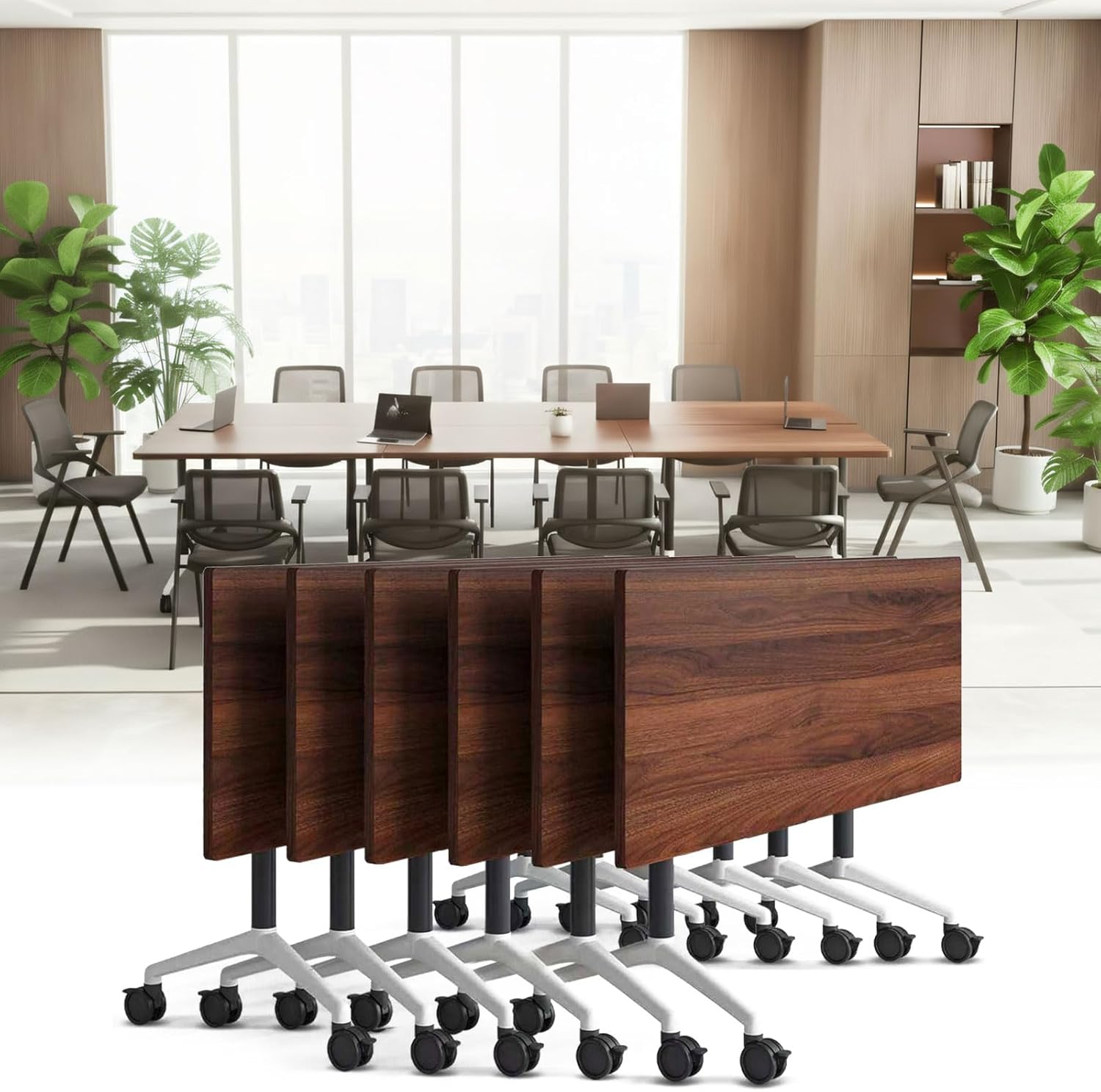 Modular Conference Table 6ft Folding Conference Room Tables with Wheels Modern Large Rectangular Mobile Training Table Seminar Tables for Office Meeting Classroom (6, Grey, 63IN)