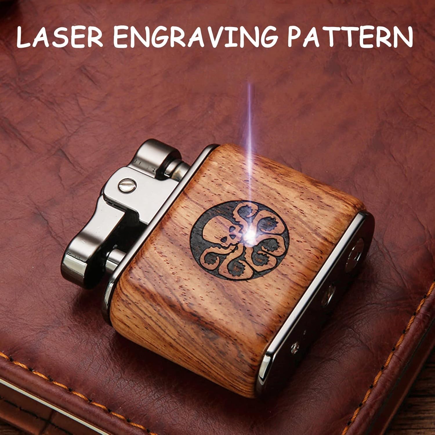 Vintage Antique Lighter with Soft Flame, Kerosene Lighters with Laser Engraved Pipe Lighters Refillable for Smoking BBQ Cooking (not Include Kerosene)