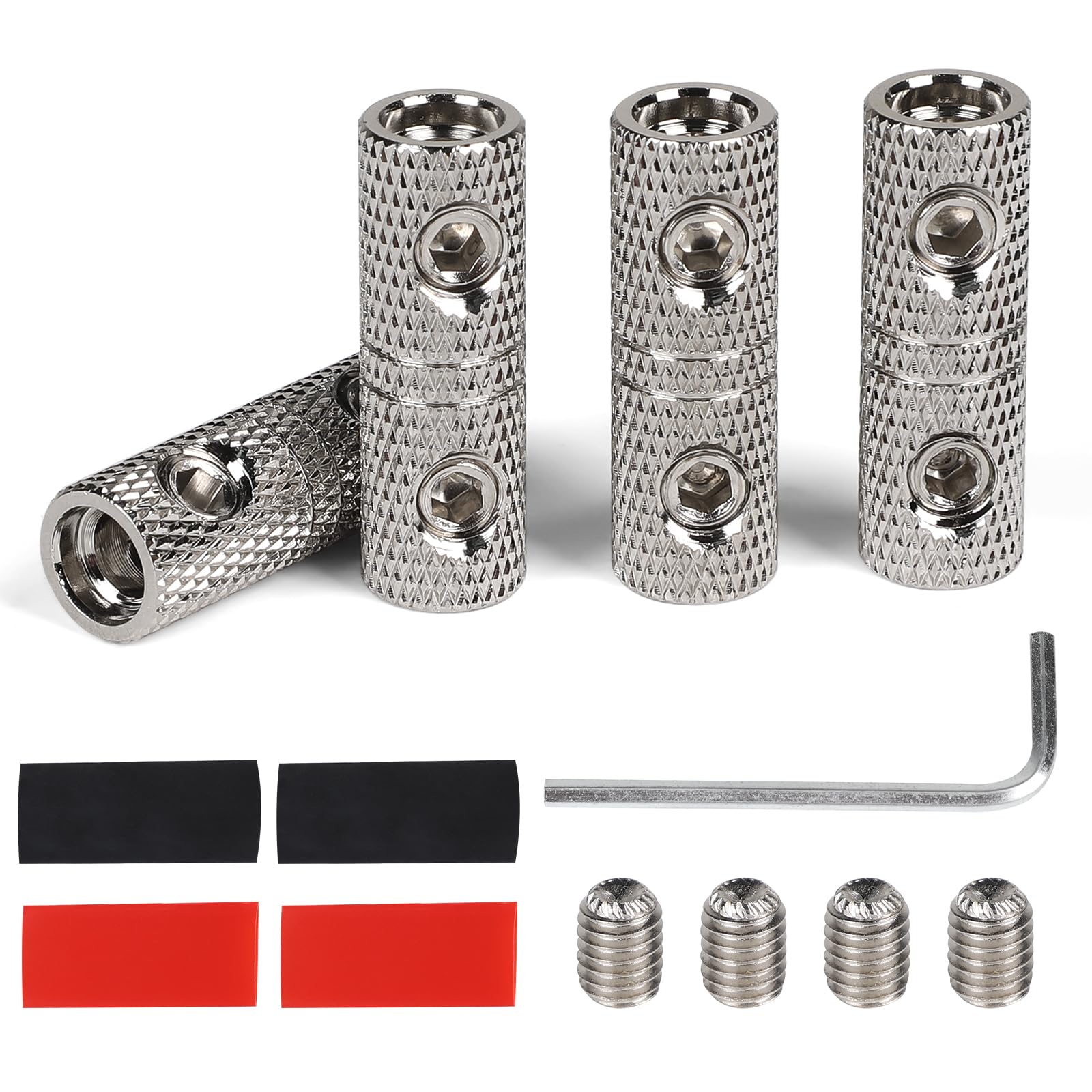 EXLECO 4x Stoßverbinder 10mm² mit 4 Schrumpfverbinder, Quetschverbinder KFZ Audio Batterie Kabelverbinder, Messing Stossverbinder für 8 AWG Kabel Verbindung, Kabelverschraubung Erdungskabel Verbinder