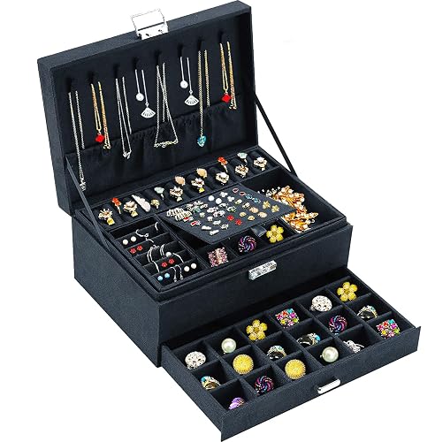Jewelry Boxes for Women Black Velvet Jewelry Organizer with Lock,Teen Jewelry Organizers and Storage Earring and Necklace Holder Organizer Box Womens Jewelry Box for Necklaces Earrings Rings Bracelets