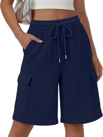 Womens Waffle Cargo Bermuda Shorts