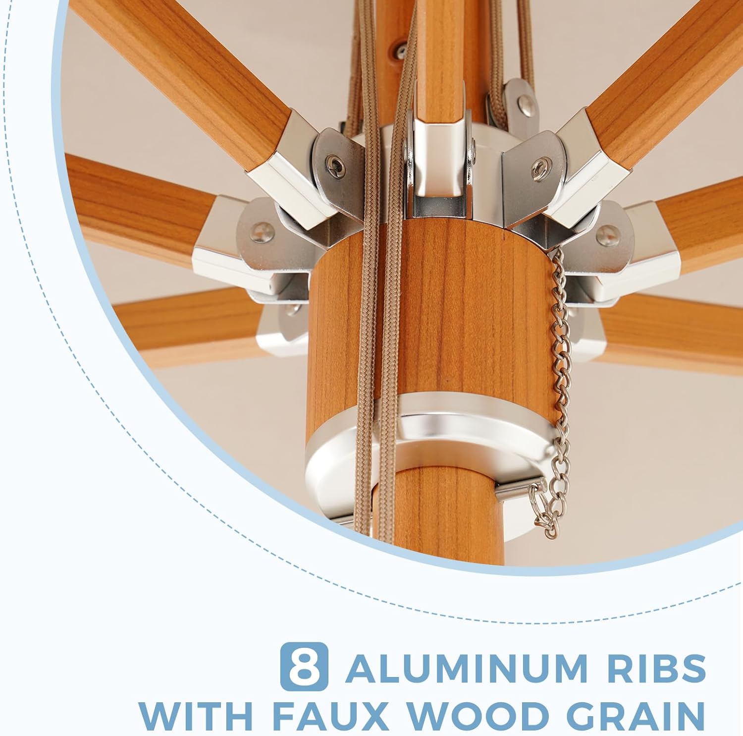 Grand patio 11 FT 10-Year-Non-Fading Patio Umbrella, Outdoor Umbrella with 8 Faux-Wood Grain Aluminum Ribs, Market Umbrella with Pulley Lift, Ventilation, Waterproof for Poolside, Deck, Backyard, Gray Fabric