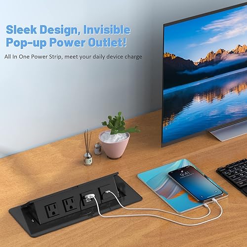 Miniatura 2 de Regleta desplegable con puertos USB PD de 30 W, caja de conectividad de concentrador de toma de corriente empotrada, enchufe de salida desplegable